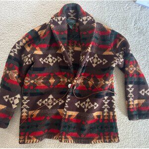 Ralph Lauren Brown Southwestern Sweater Cardigan Native Coat Aztec Camping Ranch